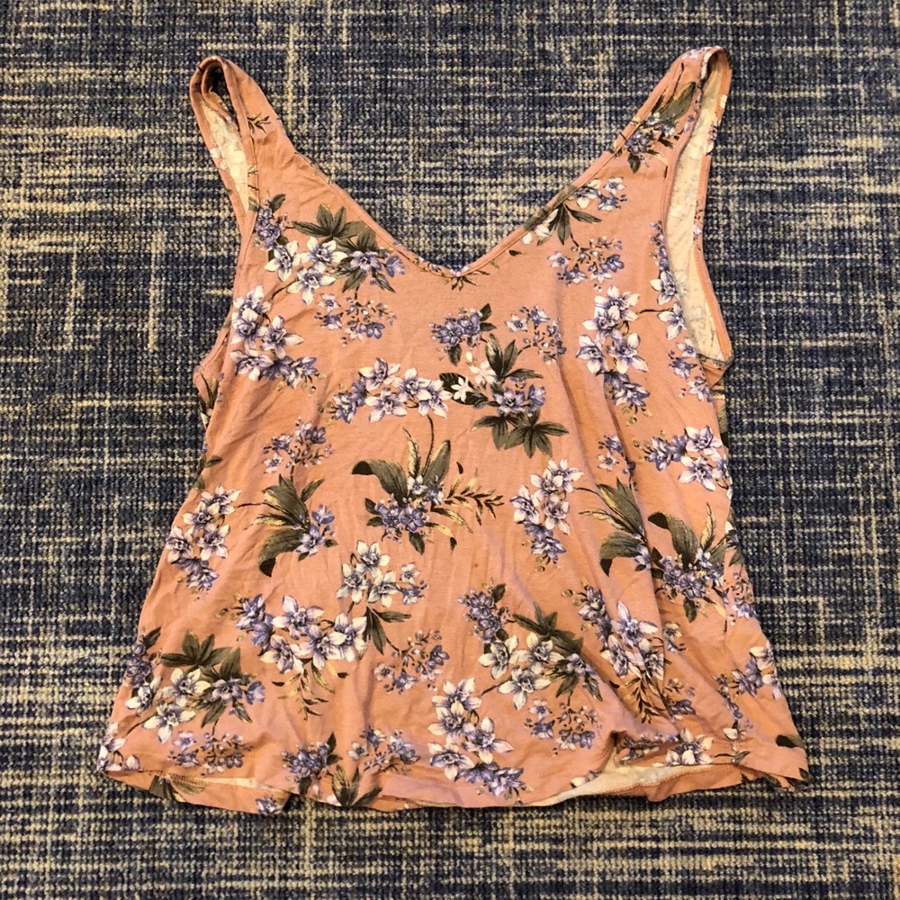 Pink floral AEO bar back tank top